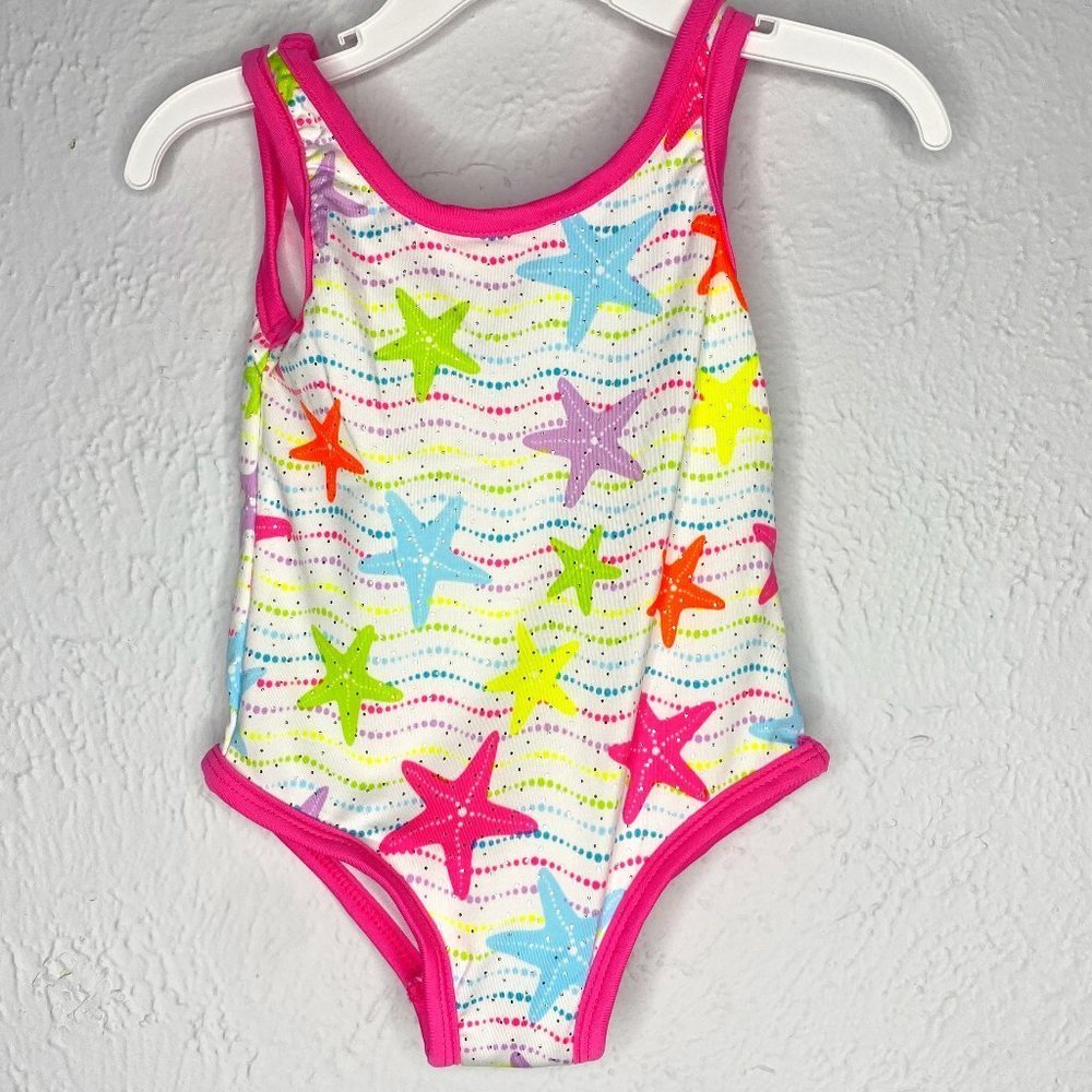 Pink Platinum, NWOT, baby girl's 24 mo. UV protection one piece w/sea stars.